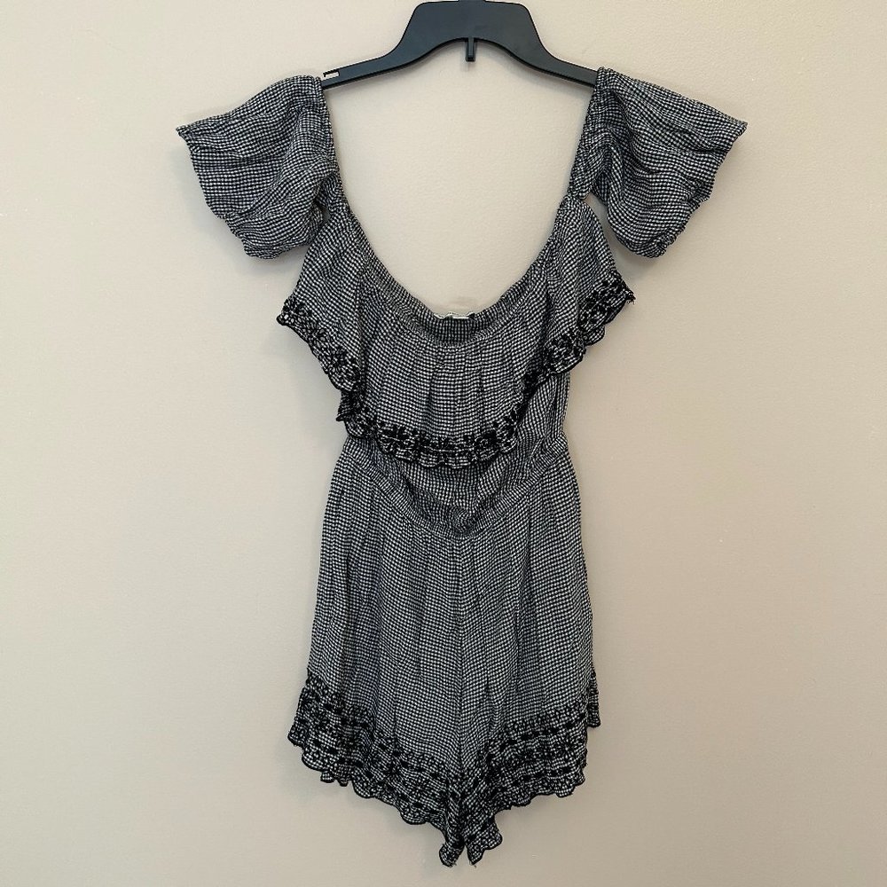 Off the shoulder checkered romper